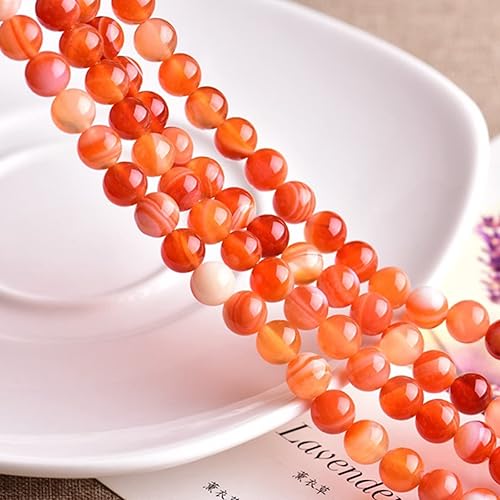 Miniatura 4 de 47 cuentas de cristal natural de 0.315 pulgadas (0.315 in) con rayas rojas, piedras preciosas redondas sueltas de energía curativa para hacer