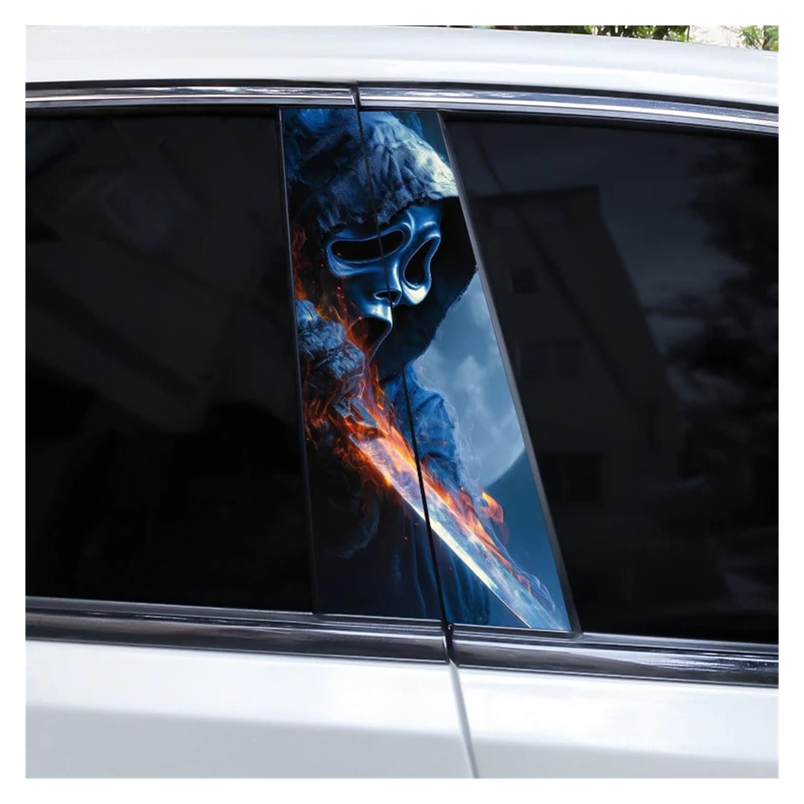 Car Side Decals 2pcs Grim Reaper Halloween Flames Crimson Death Sticker Car Doorpost Horror Pillar Waterproof Self-Adhesive Center Column Decal(Style D)