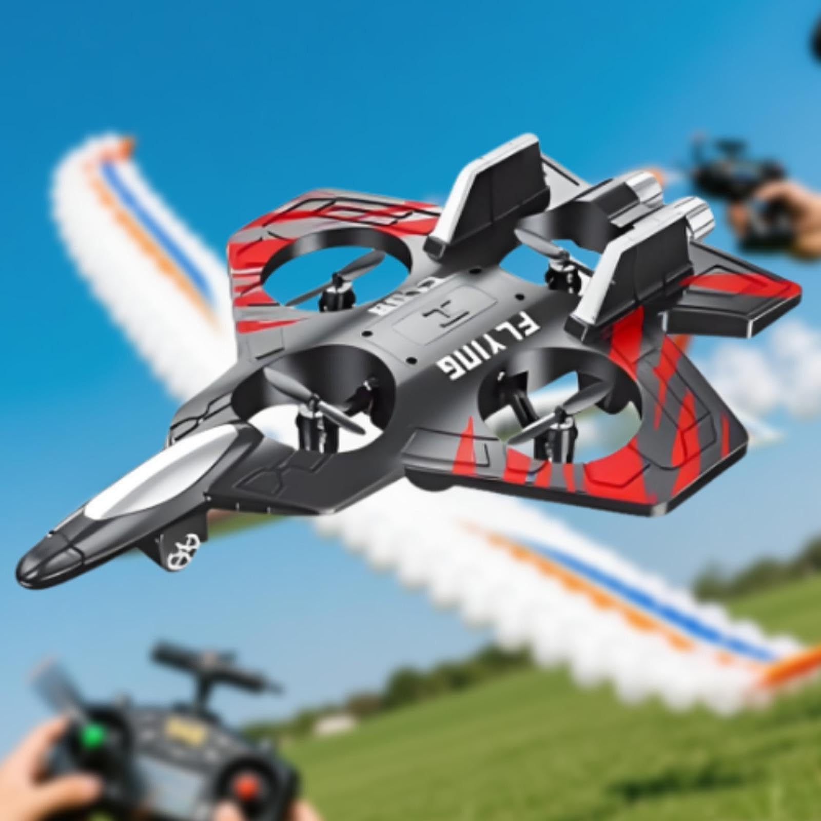 RC Aeroplano Giocattolo Telecomandato in Schiuma Eva Durevole Luci LED Rotazione Acrobatica 360° Funzione Ritorno Adatto per Bambini E Adulti, Rosso