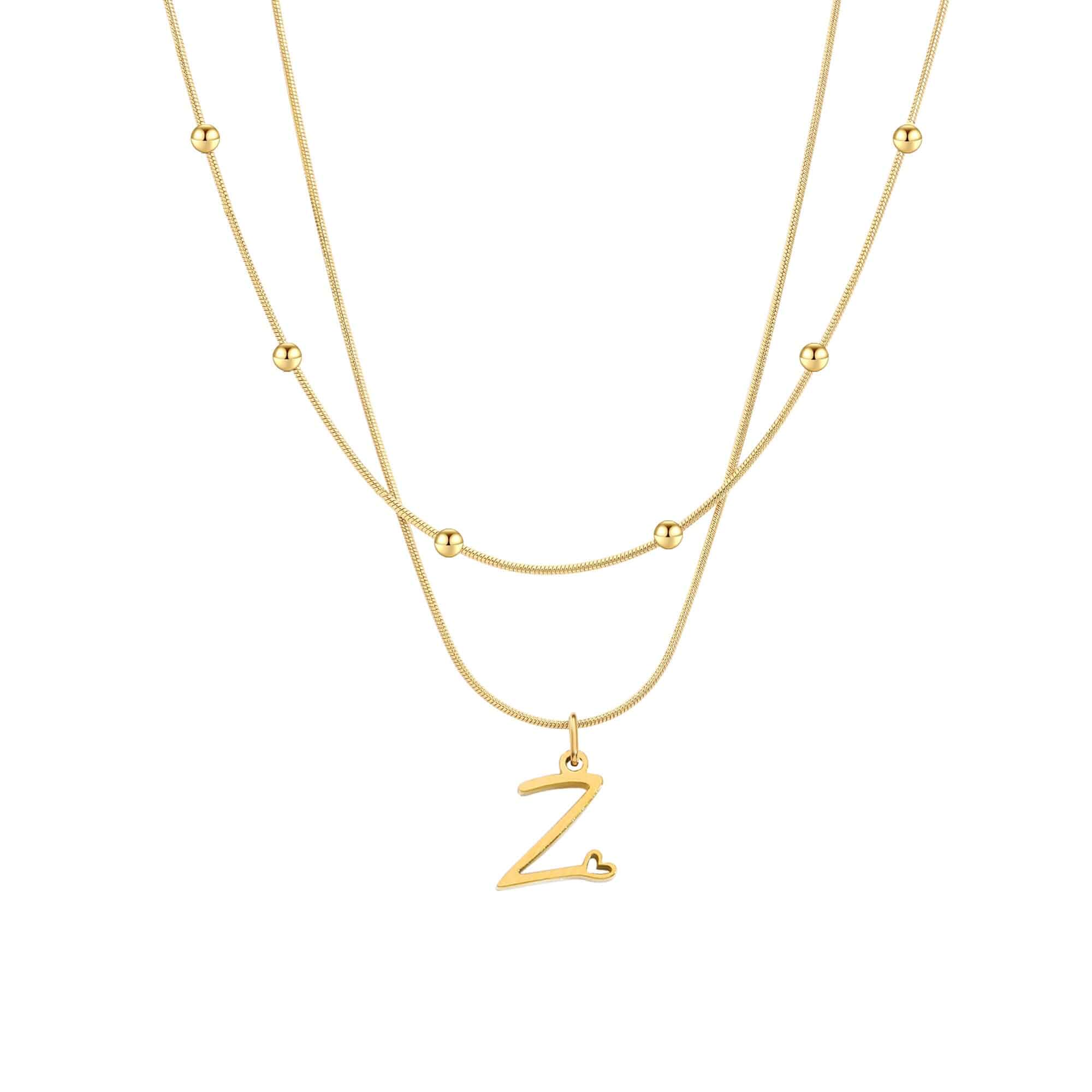 Maxforever Dainty 14K Gold/Silver Layered Chain Initial Necklaces for Women, Cute Snake Chain & Bead Snake Chain Choker,Delicate & Minimalist Jewelry Gift for Her