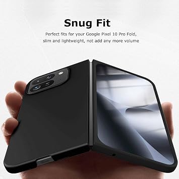 Google Pixel 10 Pro用 フォールドケース フロントスクリーンプロテクター付き、超薄型マットハードPCケース 傷に強いレイズドエッジ保護保護カバー Google Pixel 10 Pro用 フォールドブラック