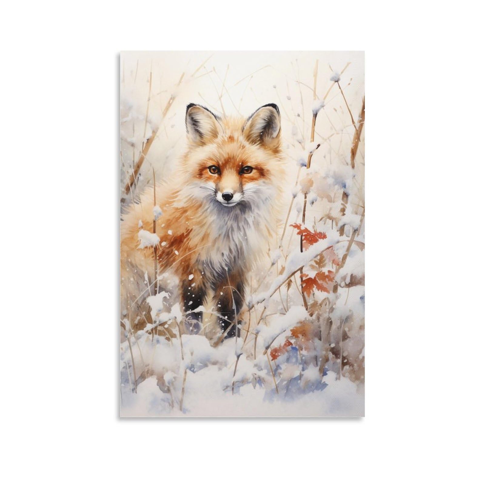 Foccar Unframe-Snow Rustic Fox Snow Rustic Fox Canvas Wall Art Vintage Wildlife Animal Posters Wall Decor Painting Art For Home Room Artwork