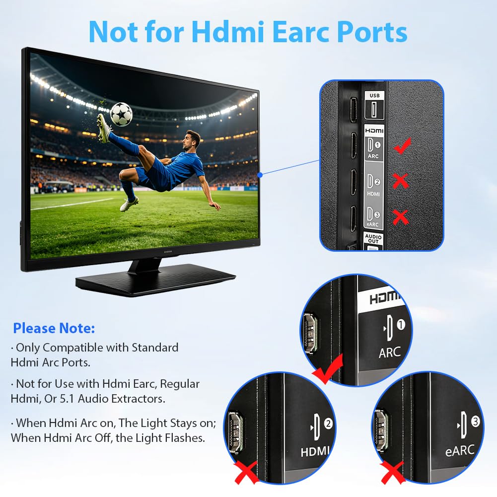 Ekstraktor audio HDMI ARC, 192 kHz HDMI adapter optyczny na 3,5 mm konwerter rozdzielacz ARC, RCA L/R 3,5 mm AUX Stereo do HDTV na soundbar