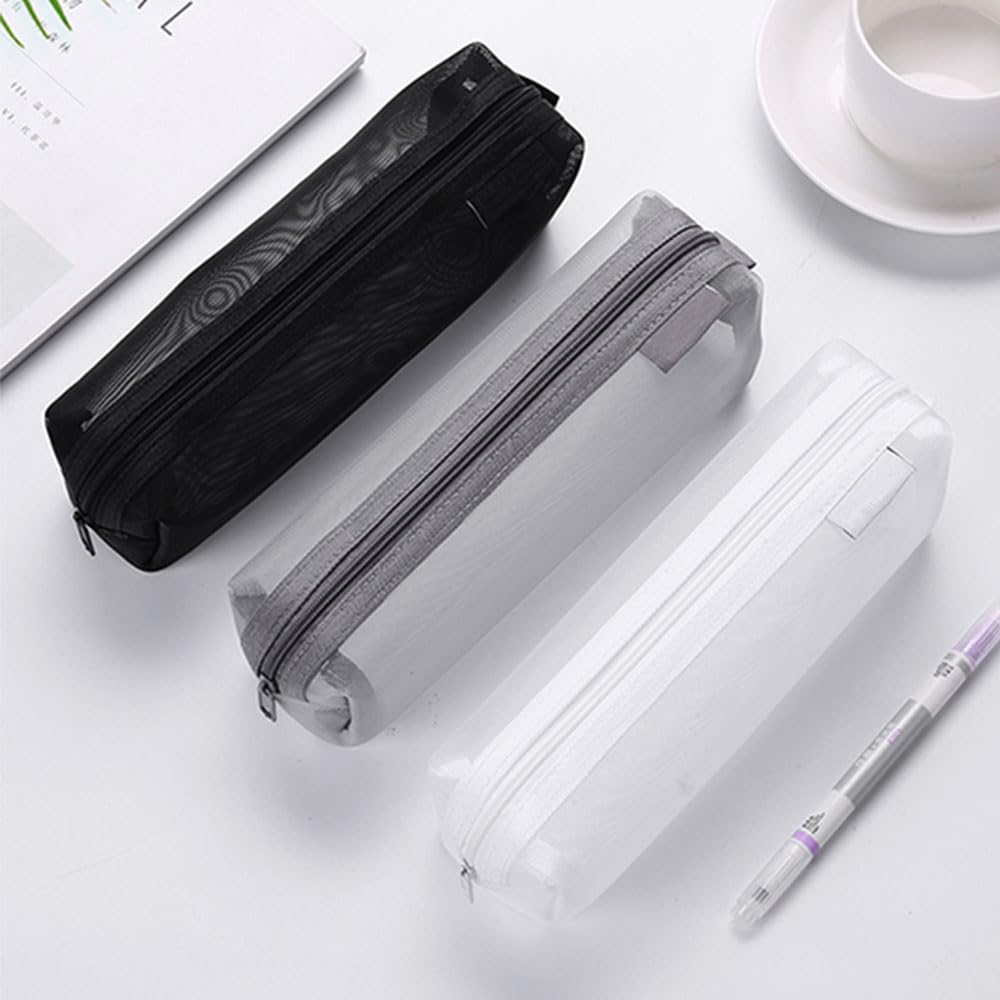 Finyoffiy 3pcs Portable Pencil Case,Zippered Mesh Storage Bag - Image 2