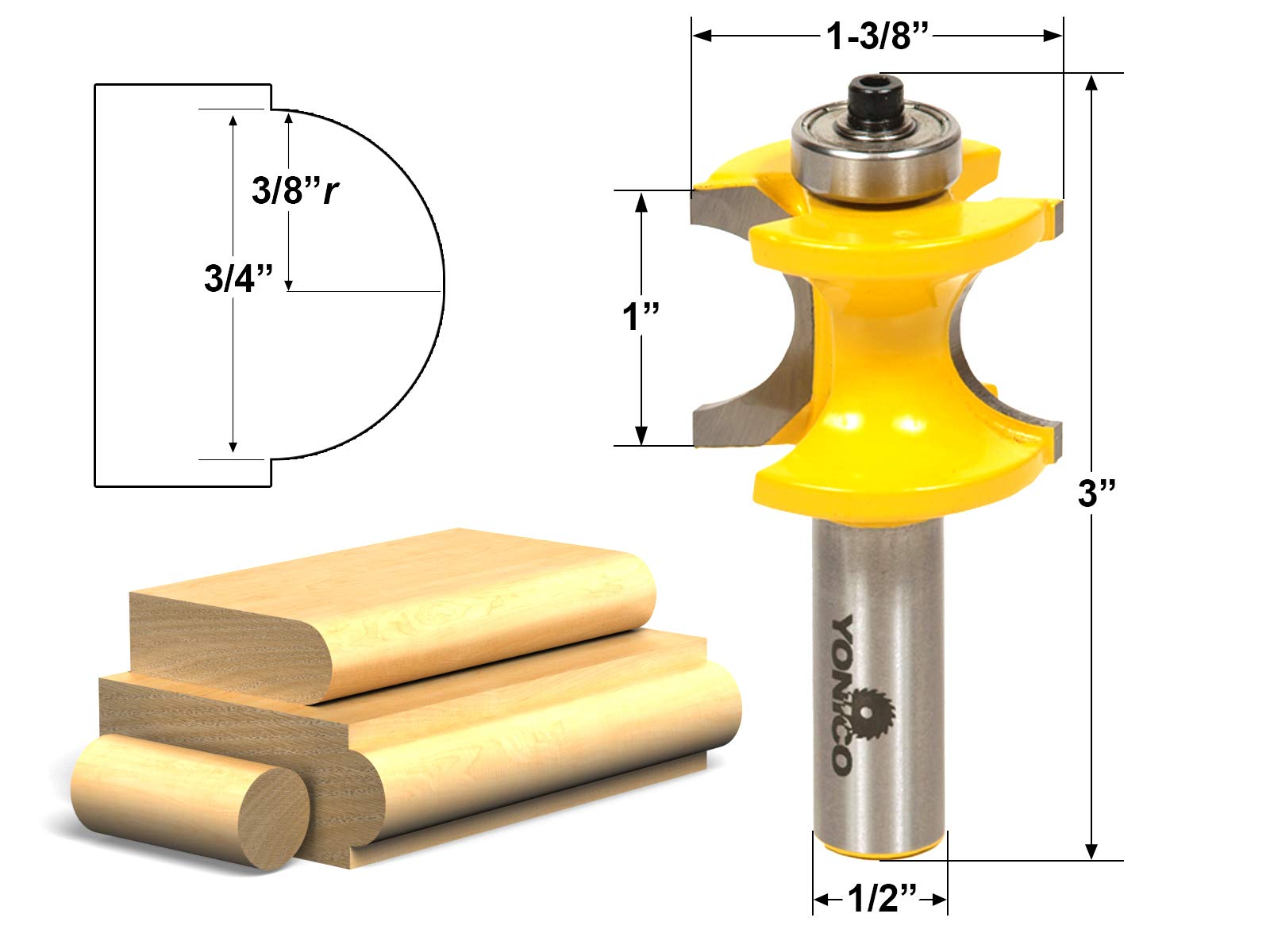 Snapklik.com : YONICO 13117 3/4-Inch Bead Bullnose Router Bit 1/2-Inch ...
