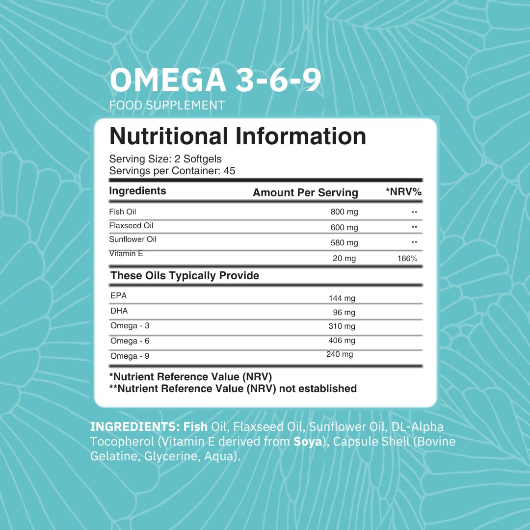 Oméga 369 Huile de poisson triple concentration + huile de lin et huile de tournesol - EPA & DHA - Haute concentration 1000 mg par NutriZing - Acides gras essentiels puissants