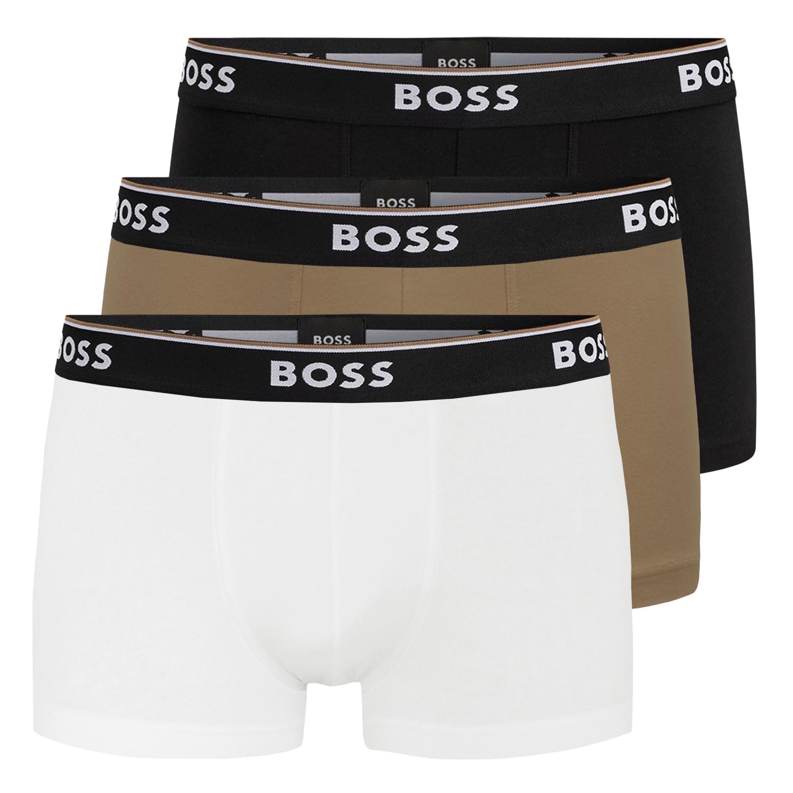 BOSS Herren Trunks Power Boxer Unterhosen Cotton Stretch 3er Pack, Farbe:Mehrfarbig, Wäschegröße:S, Artikel:-966 White/beige/Black
