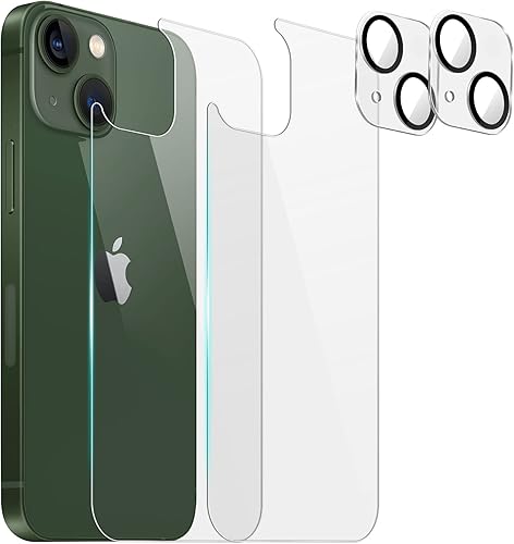 ROSAUI Protector de cristal trasero para iPhone 13 Pro Max y protector de lente de cámara paquete de 2 protectores de vidrio trasero paquete de 2