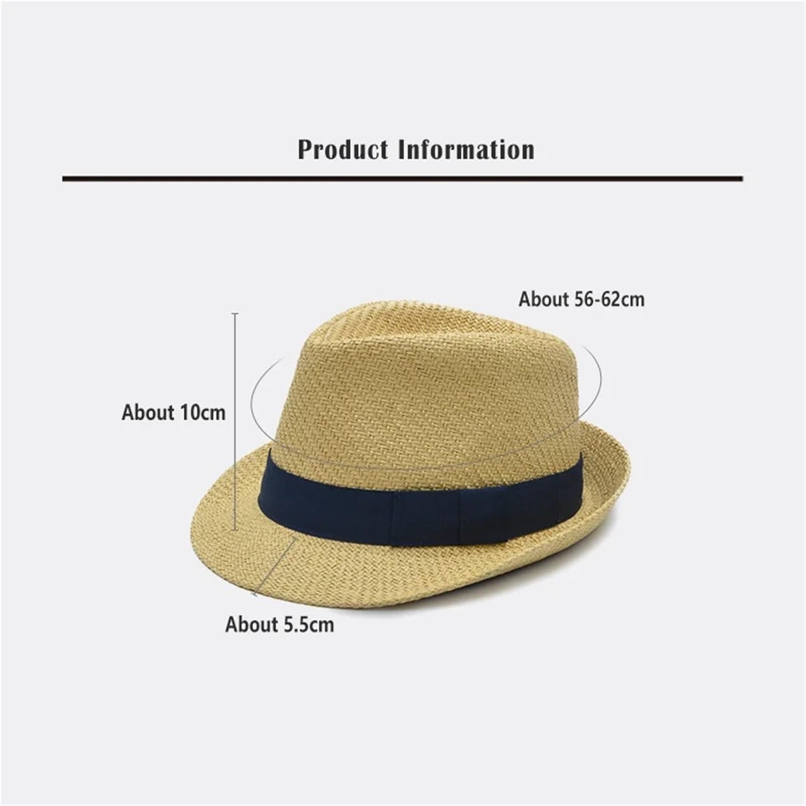 Sombrero Fedora Hombre Sombrero de paja grande for hombre, sombrero bombín, sombrero de paja de verano, sombrero de caballero, sombrero fedora for mujer, sombrero de cabeza grande for mujer(White blue