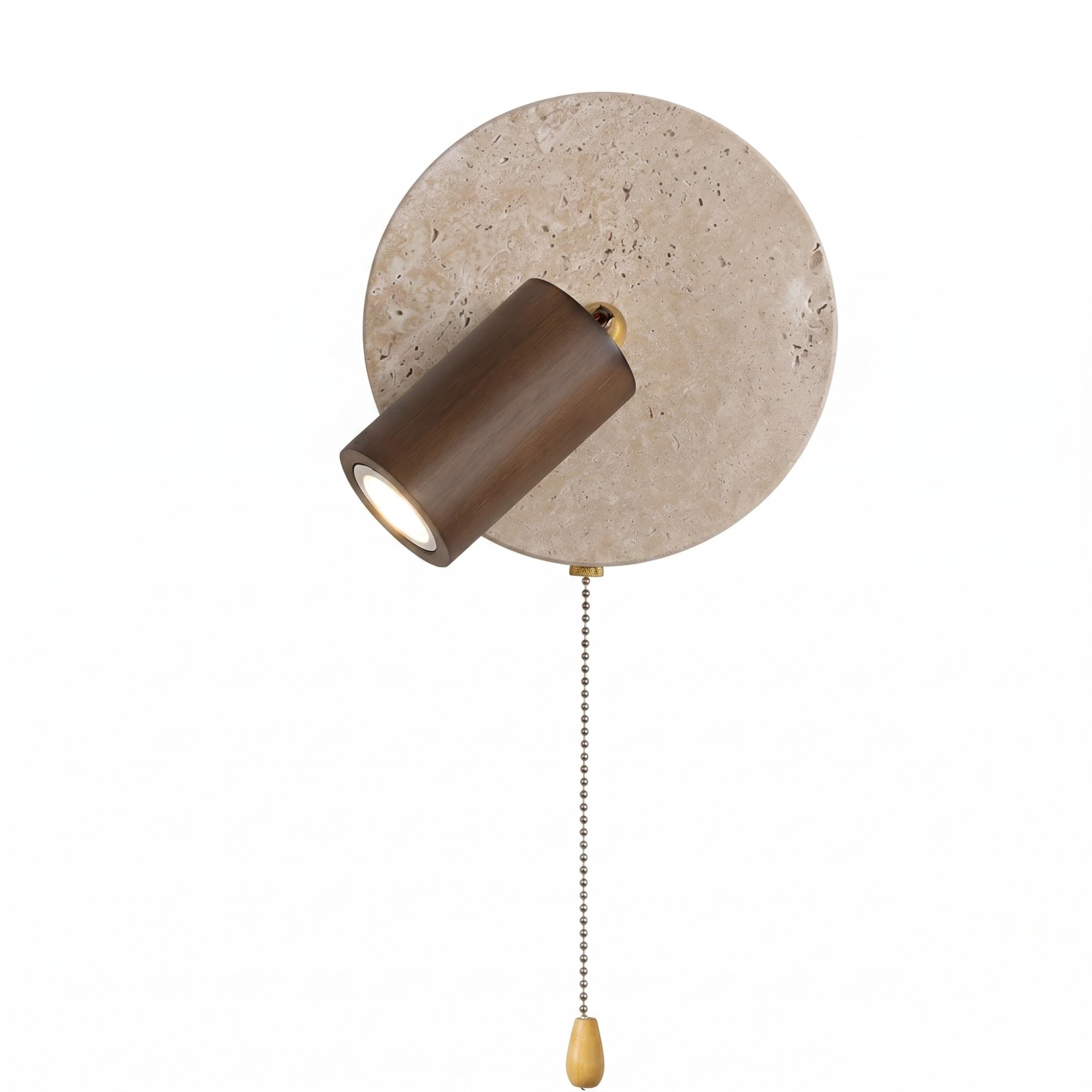 NHPJFDC Modern Travertine Wall Sconce, Mid-Century Nordic Wall Light Fixture with Pull Chain Switch, Minimalist Stone Wall Lamp for Bedroom Bedside, Living Room, Hallway(Walnut)