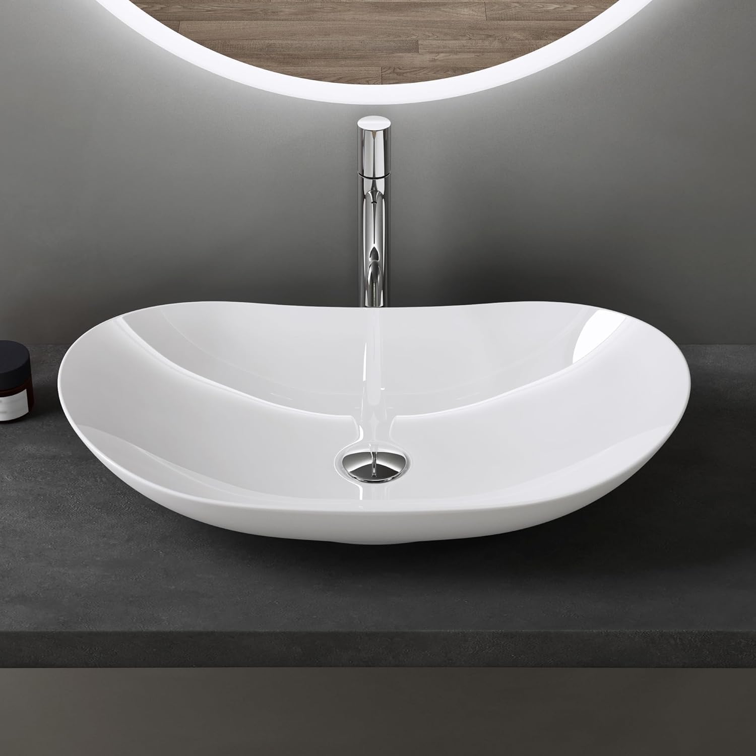 doporro Lavabo sobre Encimera Blano Brillante de Cerámica 63x37x14cm Lavabo de Mano Ovalado Brüssel858