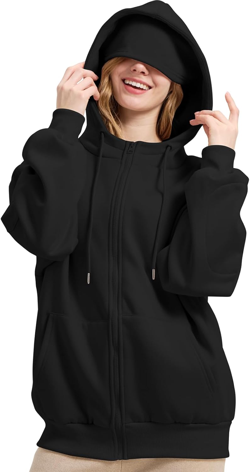 Zip Up Hoodies with Eye Mask & Multi Pockets Unisex Sweatshirts Casual Jackets Comfy Outfits Airplane Mode Hoodie