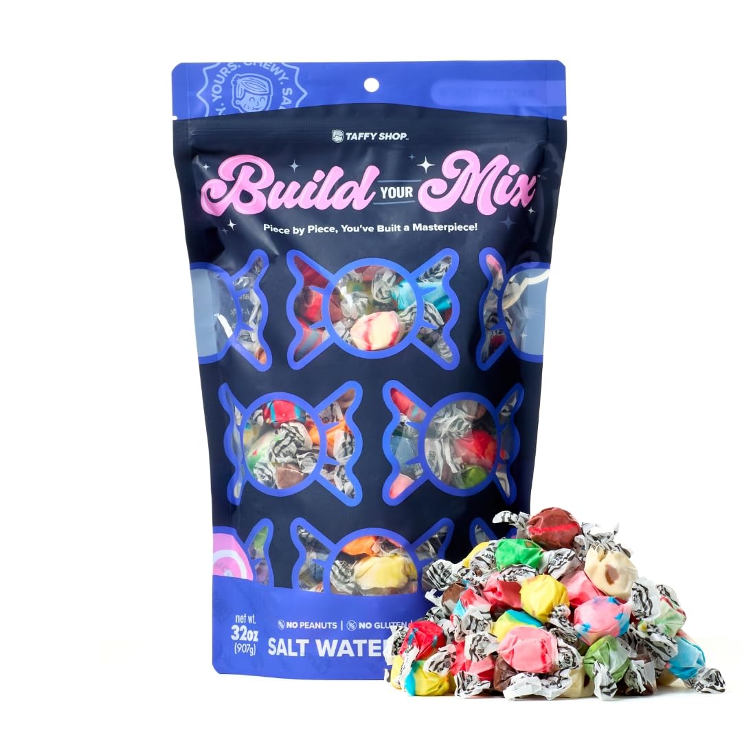 Build A Mix, Choose up to Six Flavors-Salt Water Taffy – Assorted Gourmet Soft Chewy Candy, Variety Pack, Bulk Sweet Snack, Fresh Gift & Gluten-Free, 140 Individually Wrapped Pieces (32oz)