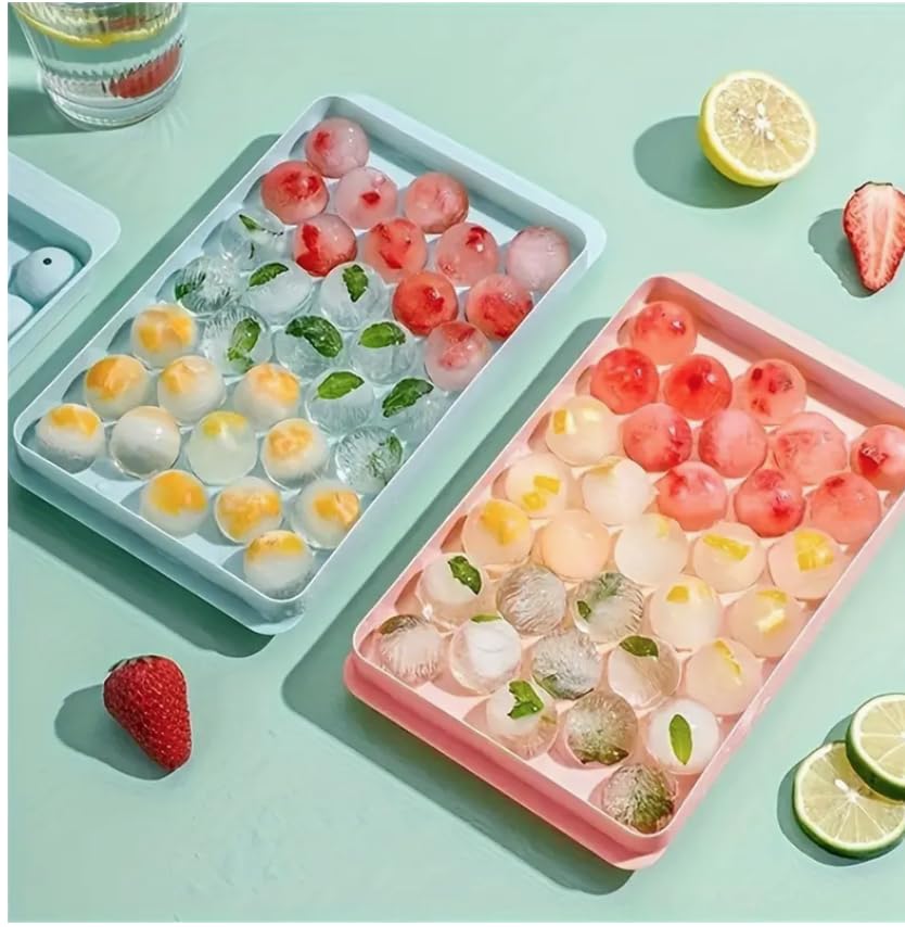 Generic 33-Grid Round Ice Cube Tray - Lead-Free, Polish Glossy, Dustproof, Easy-Release, BPA-Free, Perfect for Home Kitchen Use (Blue), Medium