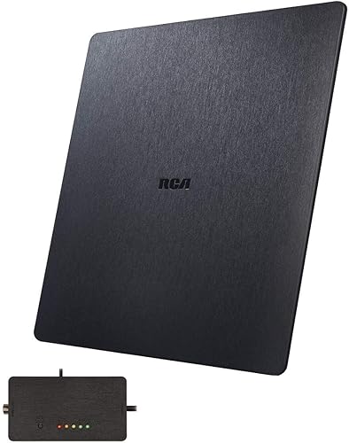 Miniatura 1 de Antena de TV  Antena de TV plana de interior amplificada RCA con rango de 55 millas. Multidireccional con medidor de señal integrado, antena OTA