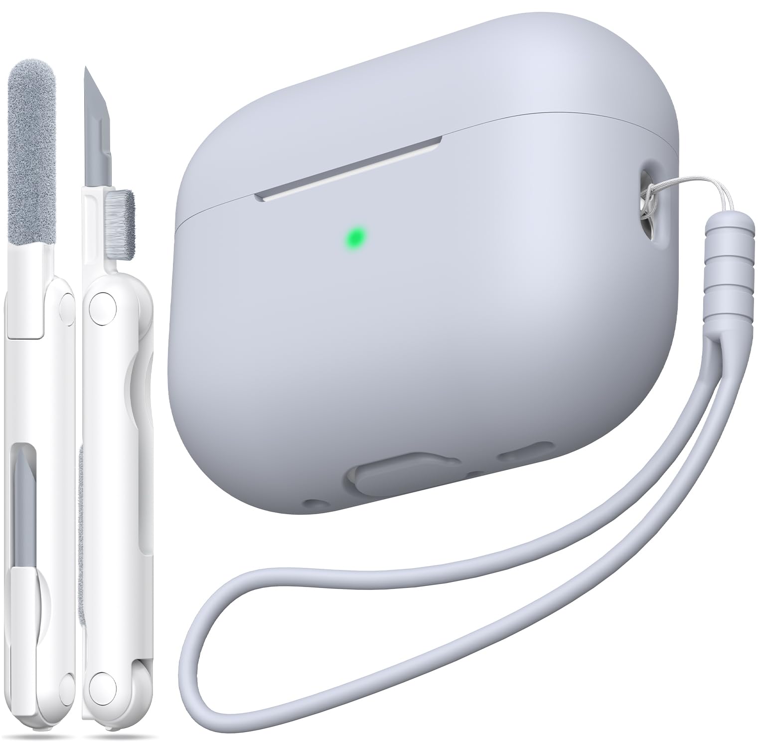 MHYALUDO Funda para AirPods Pro de 2ª generación, Funda para AirPods Pro de Silicona Suave anticaída de Grado Militar Que Absorbe los Golpes, Tacto de Piel con Llavero y Kit de Limpieza,Negro — view 44