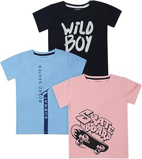 INCLUD Cotton Blend T-Shirt For Boys Pack Of 3 | Regular Fit, Graphic Printed, Round Neck T-Shirt With Pull-On Closure | S... Price In India