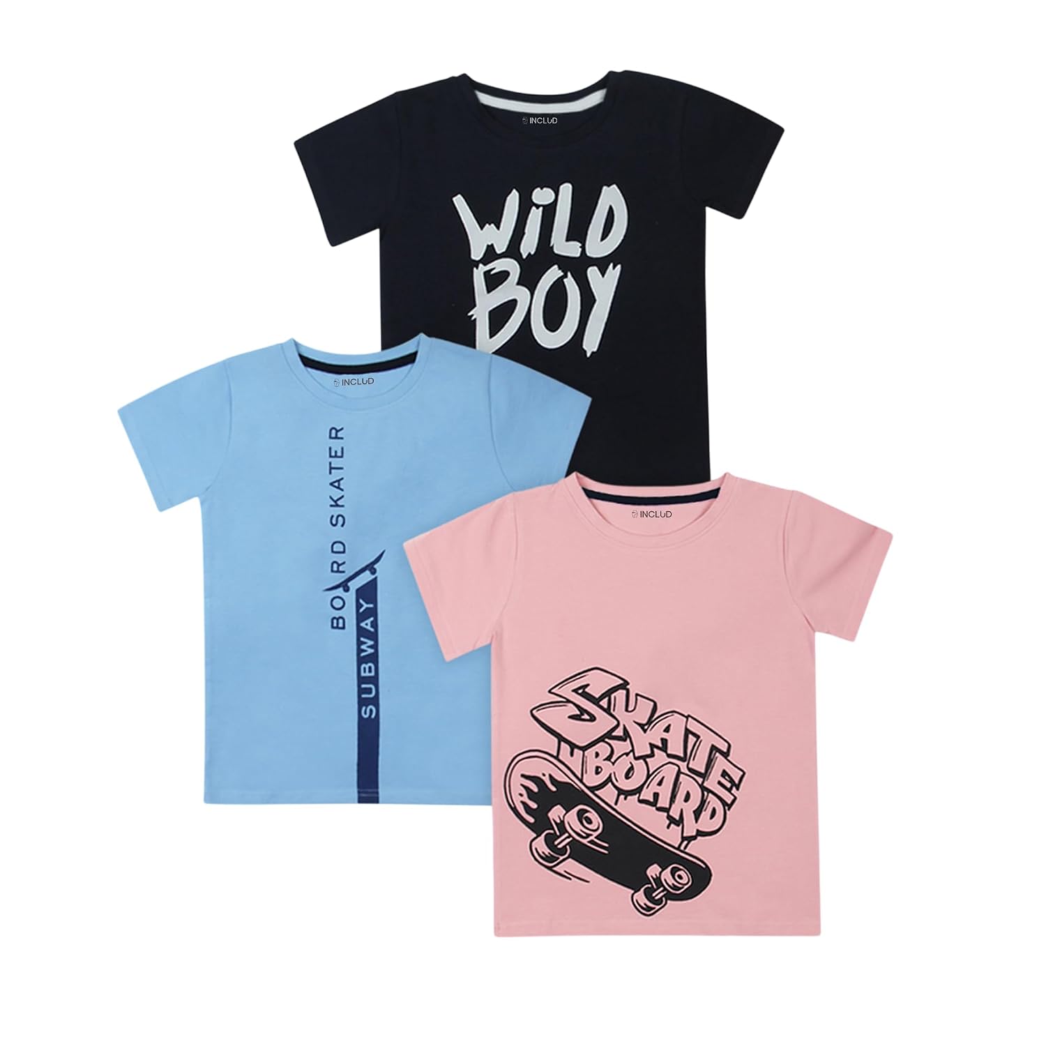 INCLUD Cotton Blend T-Shirt For Boys Pack Of 3 | Regular Fit, Graphic Printed, Round Neck T-Shirt With Pull-On Closure | S... - Review, Price and Buying Guide