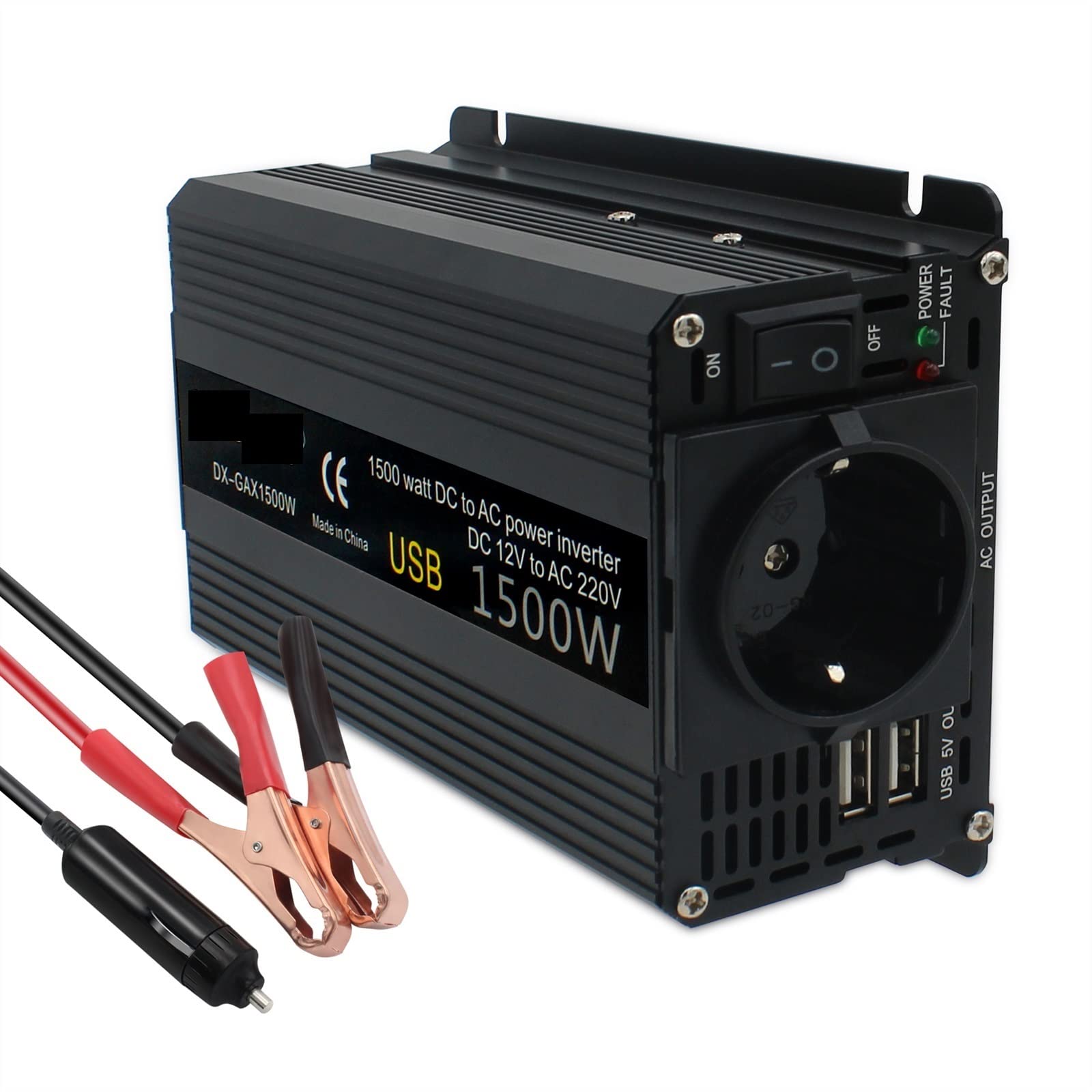 Falownik samochodowy 12 V 220 Moc 500 W / 1500 W / 2000 W Konwerter 2 USB Gniazdo UE 12 V Auto Inversor Transformator Solar(3000W)