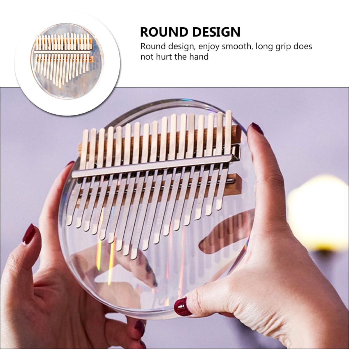 Rundes Acryl Daumenklavier 17 Töne Rainbow Kristall Kalimba | 1 Satz, Leichtes Kinderinstrument mit Schönem Kristallglanz, für Valentinstag und Bett