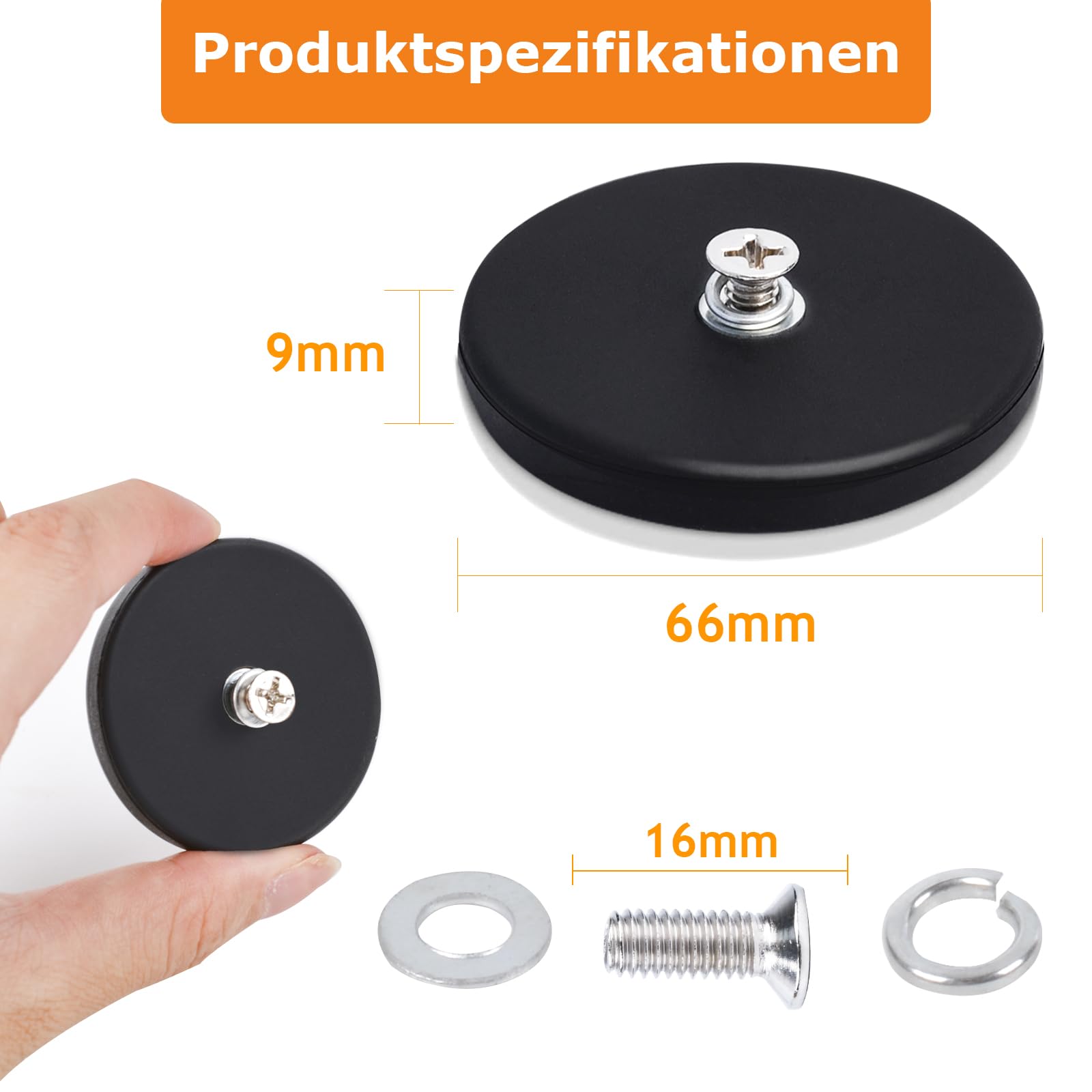 Neodym Magnete Gummiert, Magneti al neodimio gommati, potenti magneti gommati antiscivolo, forza di tenuta 30 kg Ø 66 mm con filettatura interna M6 Base, 4 pezzi