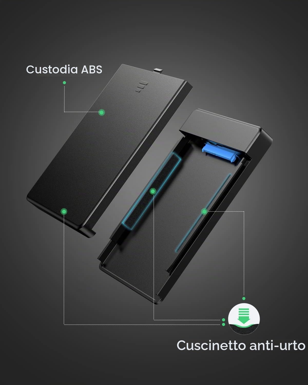 Case Hard Disk 2.5 Pollici, USB 3.0 a SATA con UASP Custodia Disco Rigido Esterno per 7mm e 9,5 mm, SATA I II III, HDD, SSD (con Cavo)