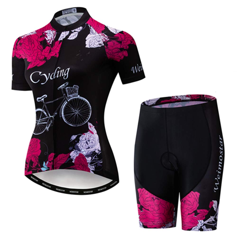 WeimoMonkey Women's Short Sleeve Cycling Jersey Quick Dry MTB Clothing Bike Top + 3D Shorts Set Bicycle Purple M