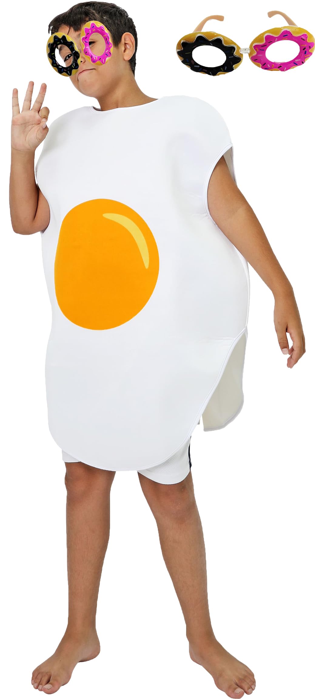 Gojoy shop-Disfraz de Huevo Frito para Niños(Contiene:Gorro Galleta,Disfraces de Huevo y Mochila de Cuerdas.)