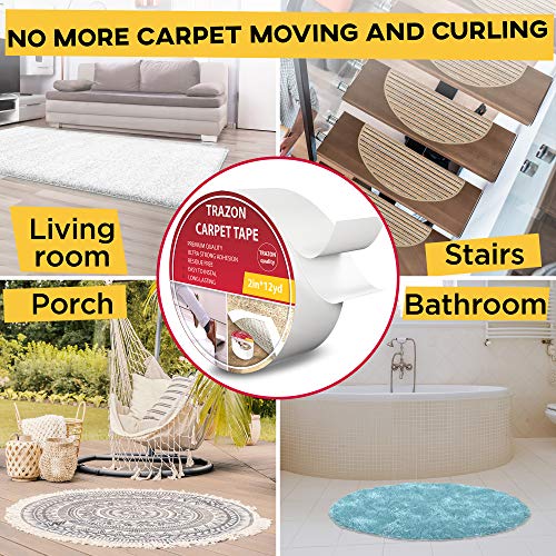 Image of Carpet Tape Double Sided - Rug Tape Grippers for Hardwood Floors and Area Rugs - Carpet Binding Tape Strong Adhesive and Removable, Heavy Duty Stickers Grip Tape, Residue Free (2 Inch / 15 Yards)