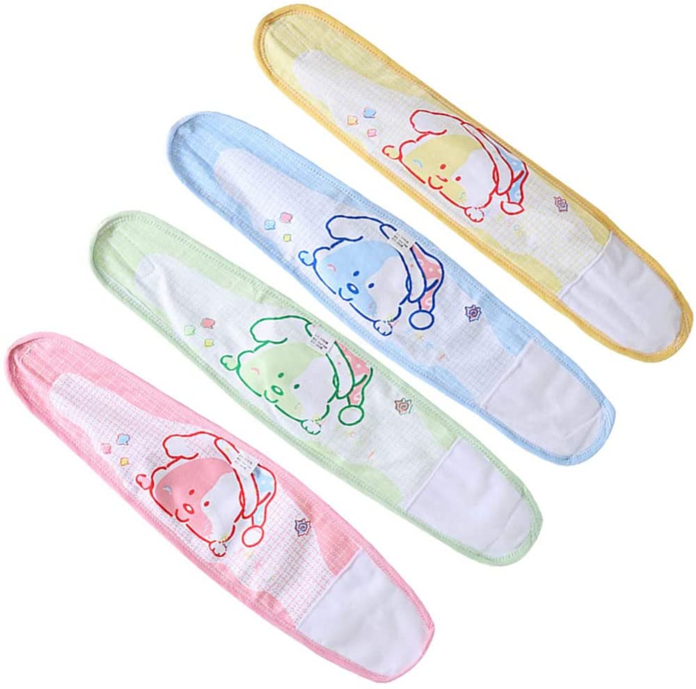 Soft and Cozy Cartoon Baby Belly Band, Infant Umbilical Hernia Belt Newborn Belly Wrap Adjustable and Comfortable Protects from Cold - 4 Pcs