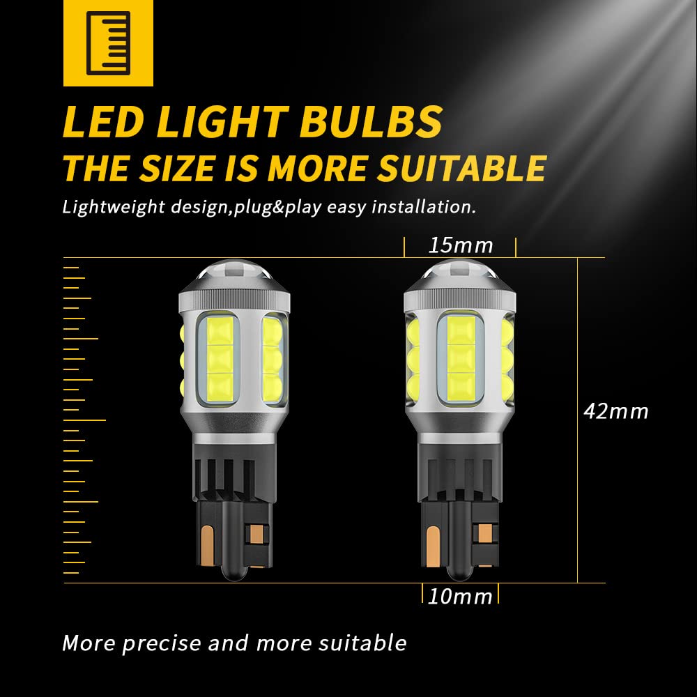 DXZ 912 921 T15 LED Bulb Auto Backup Light Reverse Lights 906 922 W16W 904 902 Bulbs,6500K White 2400LM 12V 24V for Car & Truck,CANBUS Error Free Plug & Play