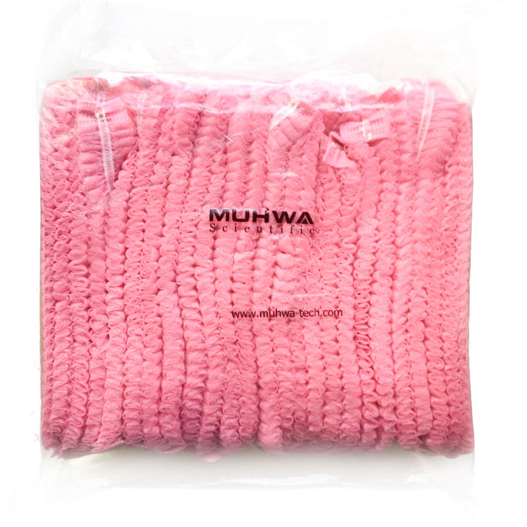 MUHWA 使い捨てキャップ、100個、モブキャップ、ヘアネットキャップ、伸縮性フリーサイズ、化粧品、美容、キッチン、料理、家庭産業、病院用 (ピンク)