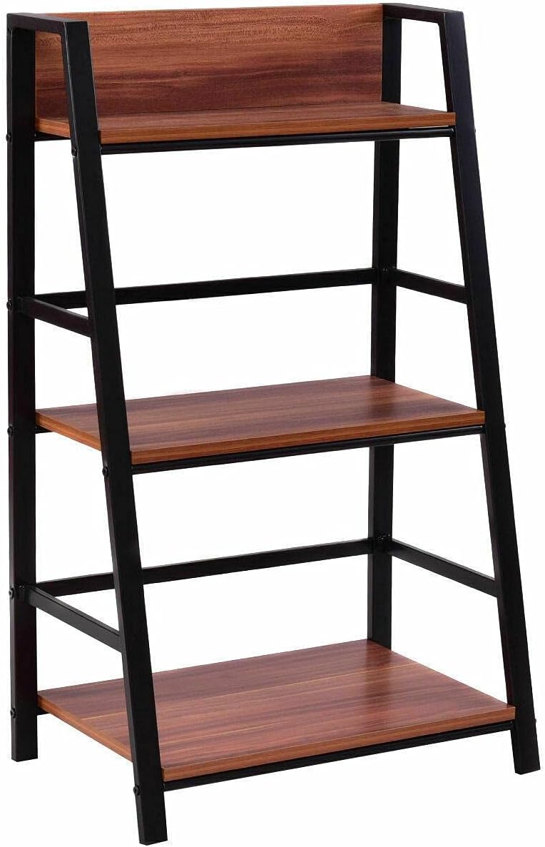 3 Tier Ladder Storage Book Shelf Wall Bookcase Bundle
