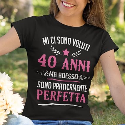 Maglietta 40° Compleanno Donna 'Hello 40' - Divertente, Girocollo, Manica Corta, Taglie S-2XL