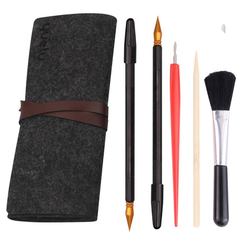 LOOKSEVENScratch Tools Set Scraper Pen, 6 Pcs Scratching Art Tools Sketch Arts Set Scratch Color Pen Stick Scraper with Tool Bag for Sketch Art Painting