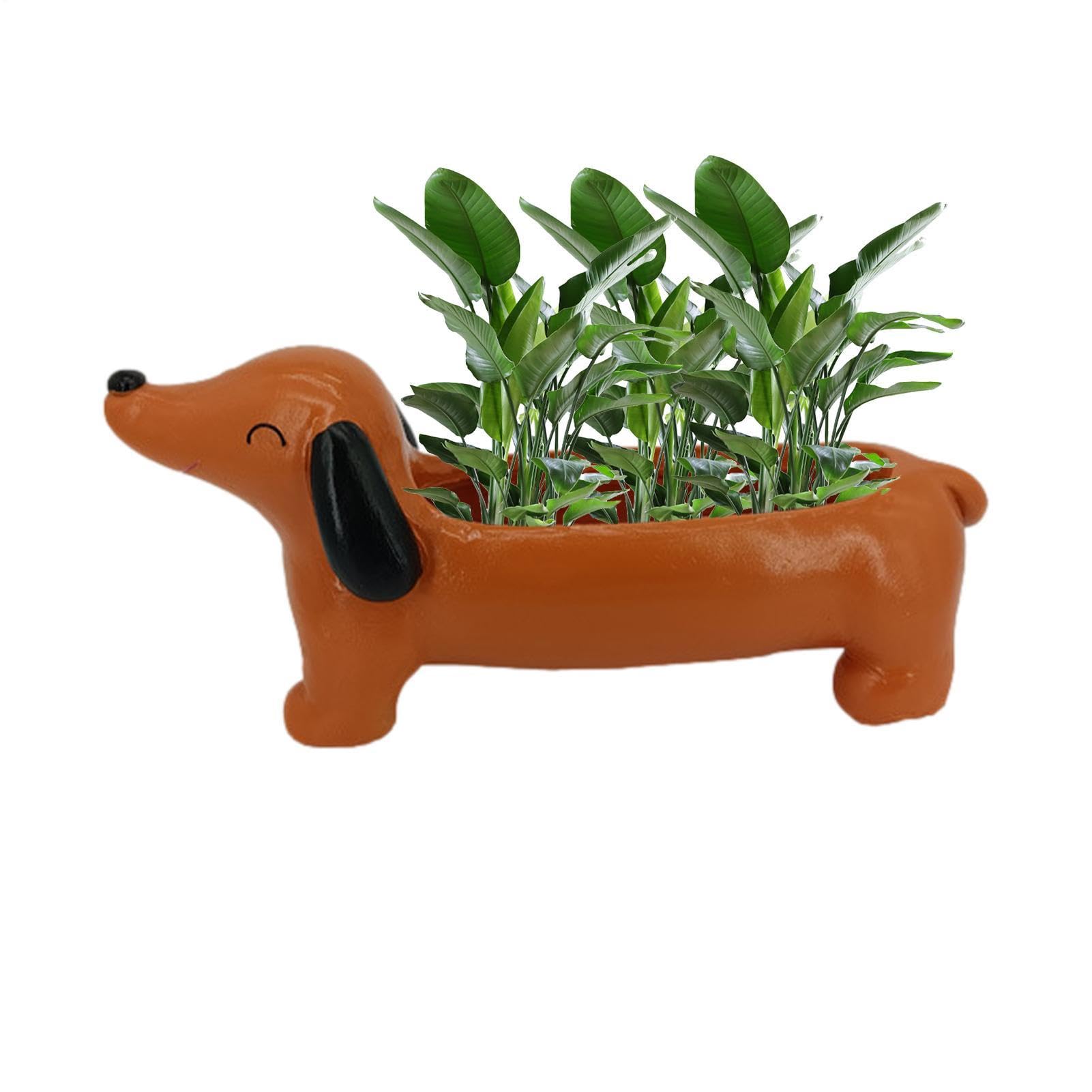 Pot de fleurs chien résistant aux intempéries en résine 21cm pour une décoration durable