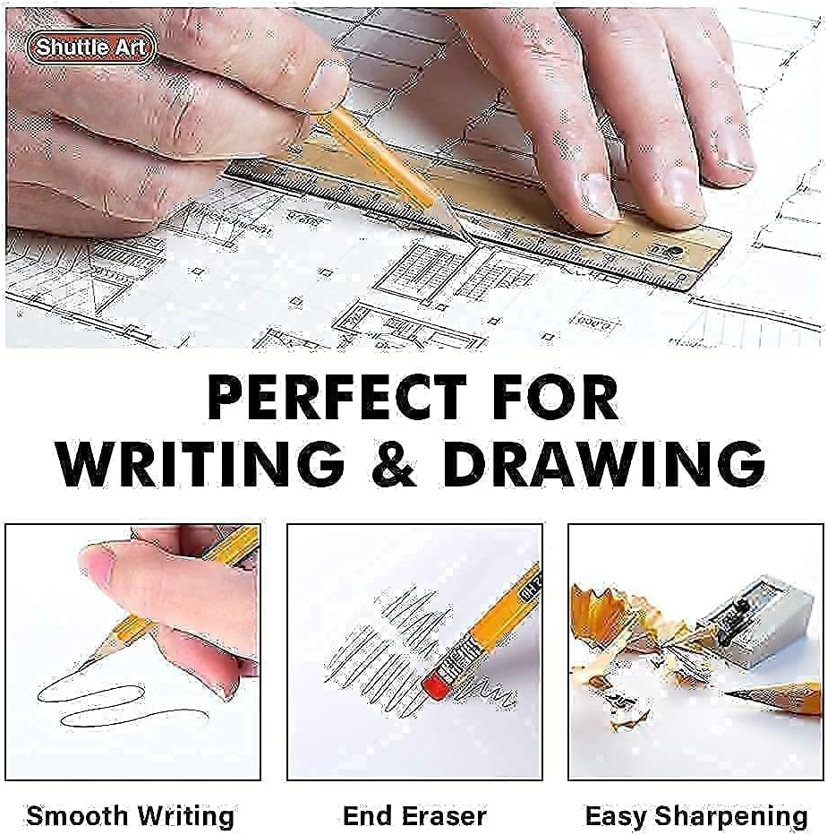 Shuttle Art Pencils and Erasers Bundle, Set of 600 Pack Sharpened Yellow Pencils + 72 Pack Premium White Erasers Bulk