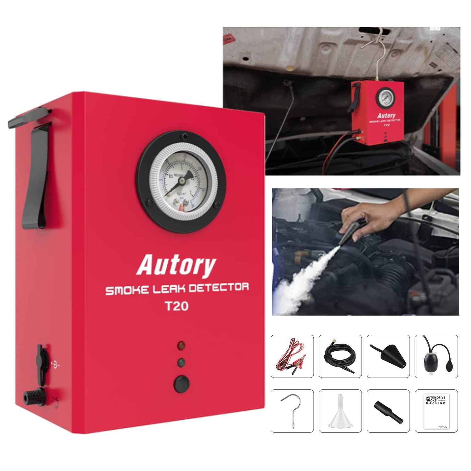 EVAP Smoke Leak Detector with Pressure Gauge, Portable Automotive Smoke Machine with Air and Smoke D