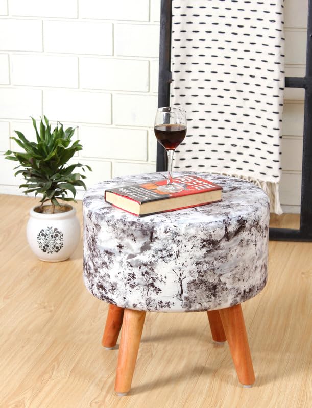 Premium Velvet Round Ottoman Stool Cover – Stretch Ottoman Slipcover for Vanity & Footstool – Washable, East to Remove & Fits in 16-Inch Diameter, 8 Inch Box Height, Black Grey-image-41