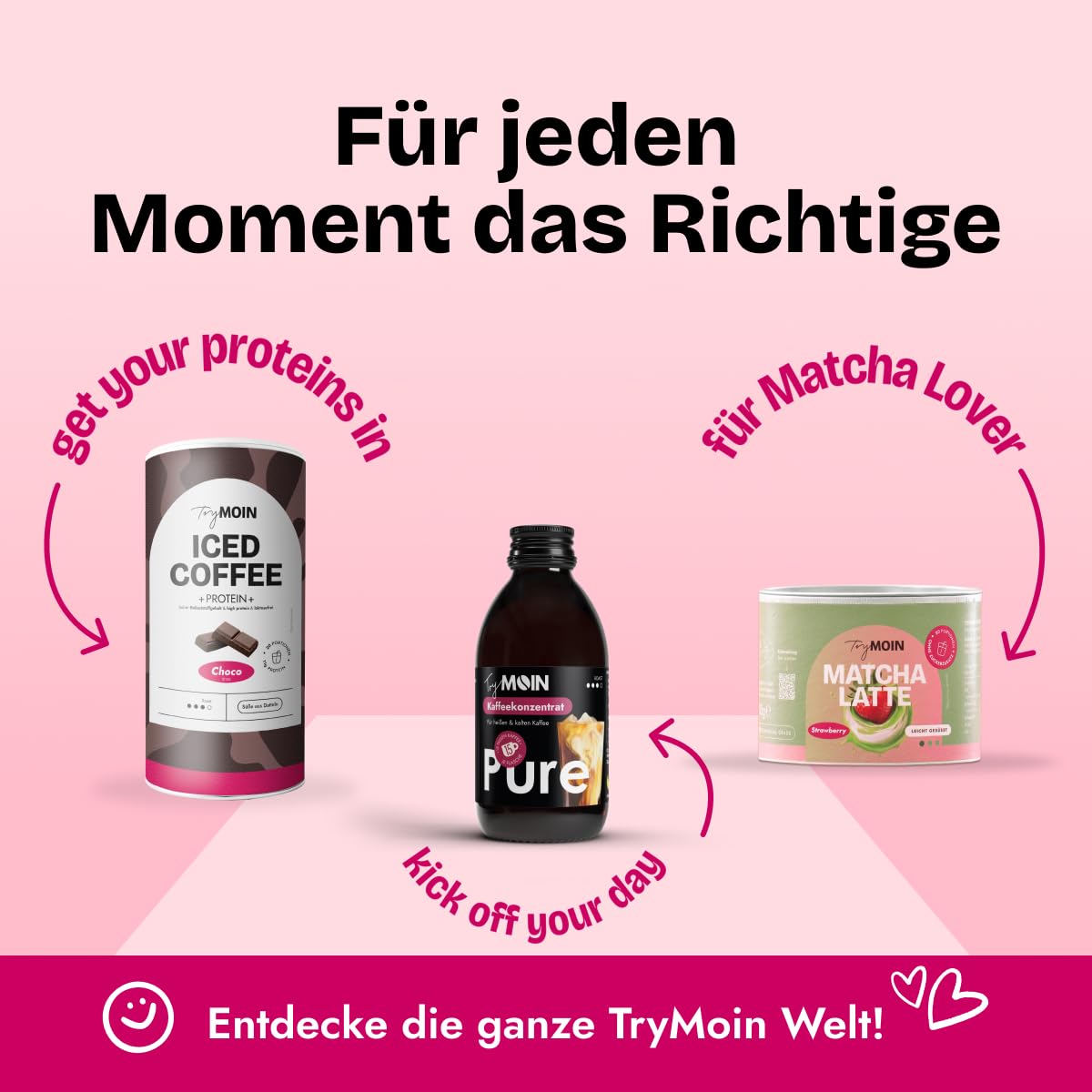 TryMOIN 6er Probier- und Geschenkset – Kaffeekonzentrate für Iced Coffee, Cappuccino, Frappé & Latte | mit Bio-Fairtrade Kaffee, 65 Portionen pro Set