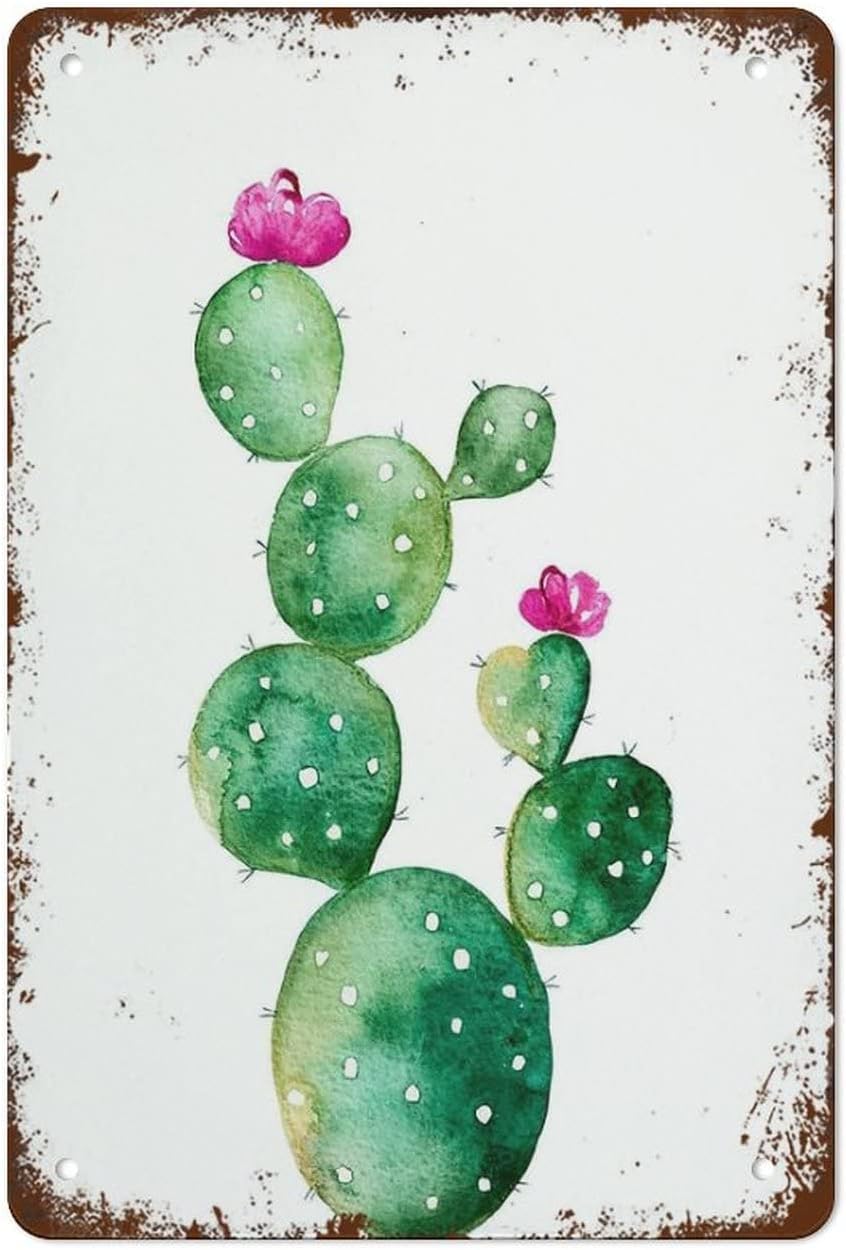 rayprint Vintage Metal Sign Cactus Print Cactus Art Botanical Tin Poster Cactus Wall Art Cactus Flowers Funny Aluminum Sign For Home And Kitchen Bar Cafe Garage Wall Decor 12x16inch