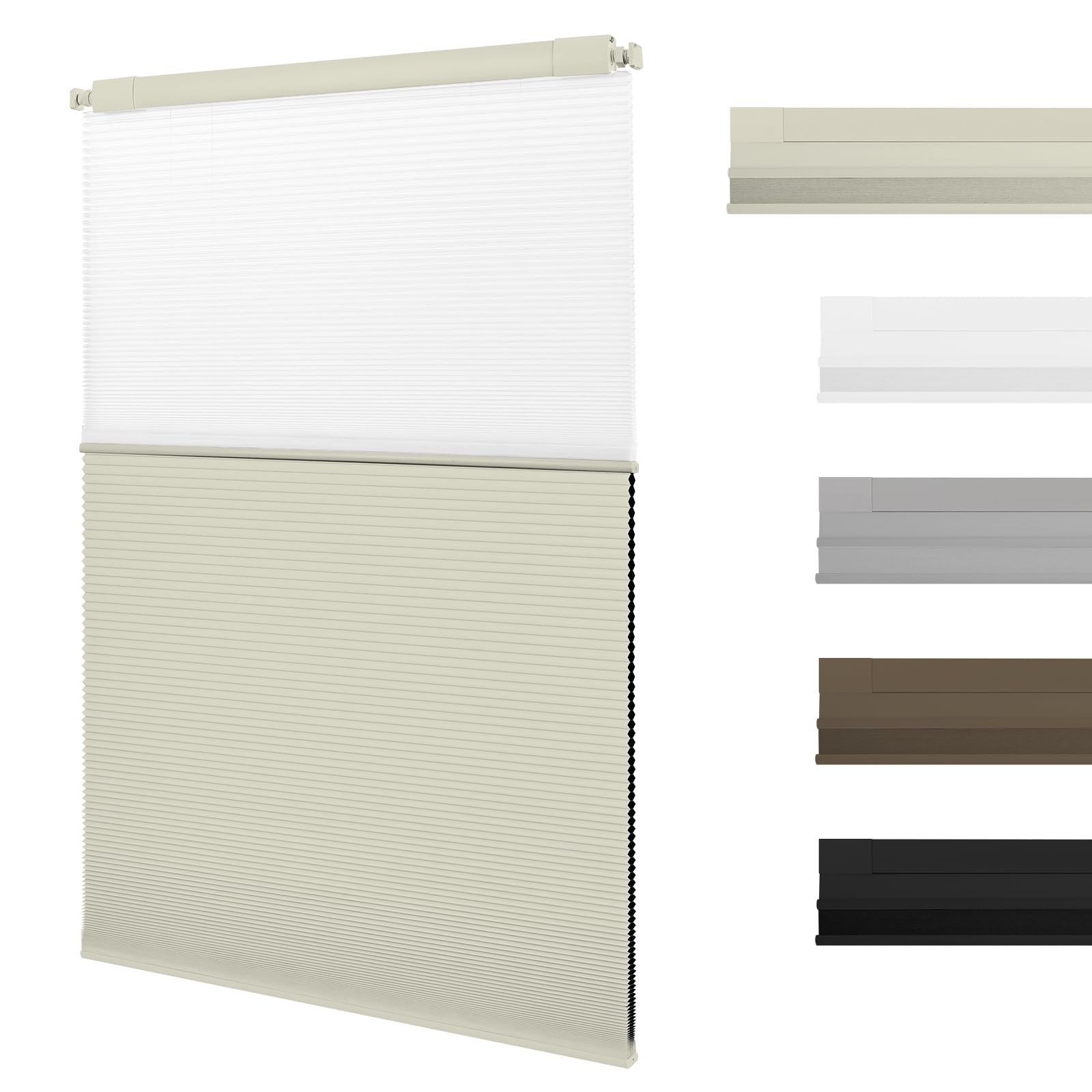 2-in-1 No Drill Day and Night Cellular Shades Cordless,Double Honeycomb Blinds,Blackout and Light Filtering Pleated Accordion Shades for Indoor Windows(Beige,146cm W x 135cm H)