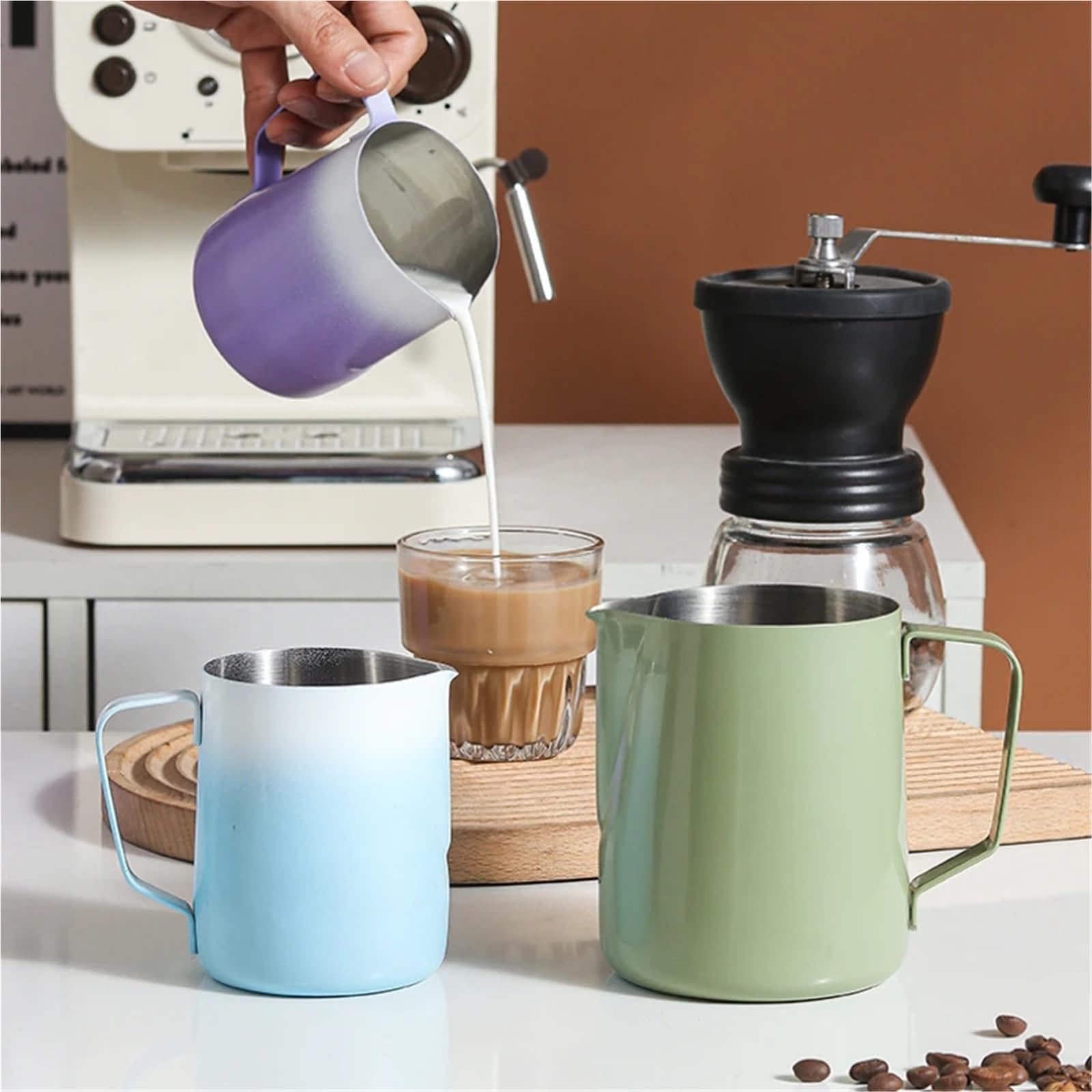 Jarra para Espumar Leche Jarra for espumar Leche de Acero Inoxidable, Jarra for espumar Leche, función de Vapor, Taza for espumar Leche, Utensilios for café domésticos(600ml-green)