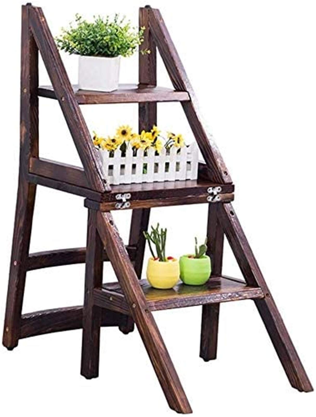 Taburete de Paso portátil Taburete de Paso de Madera Taburete de Paso de Cocina Plegable de 3 peldaños Taburete de Paso Plegable multifunción-Estantería