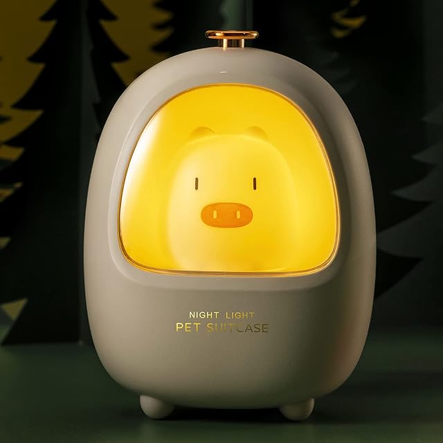 Smilodon Cute Night Light Kids, Bedside Lamp for Baby, Kawaii Gift for Children, Animal Night Light, White Piggy, Portable, Rechargeable, Battery Operated, Dimmable, Three Light Mode