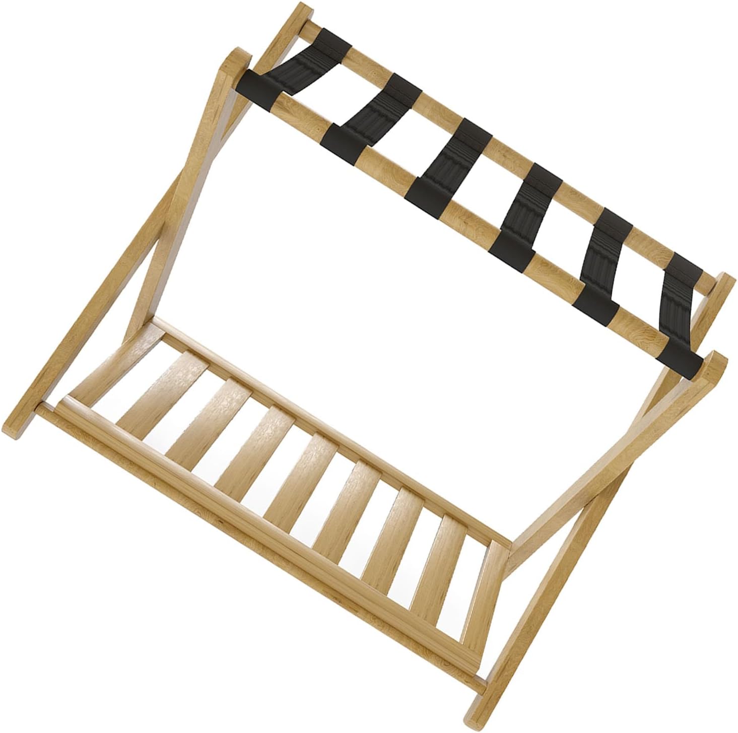 Luggage Rack, Foldable Thickened Suitcase Stand with Heavy Duty Nylon Straps, X Shaped Stable Construction for Hotel Bedroom Guest Room (Wood Color)