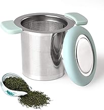 LaLa Dloce Tea Infuser, Stainless Steel Tea Strainer Filter with Silicone Handle for Reusable Loose Leaf Grain Teapots, Mugs and Cups to Steep Tea with Lid (Light Blue)