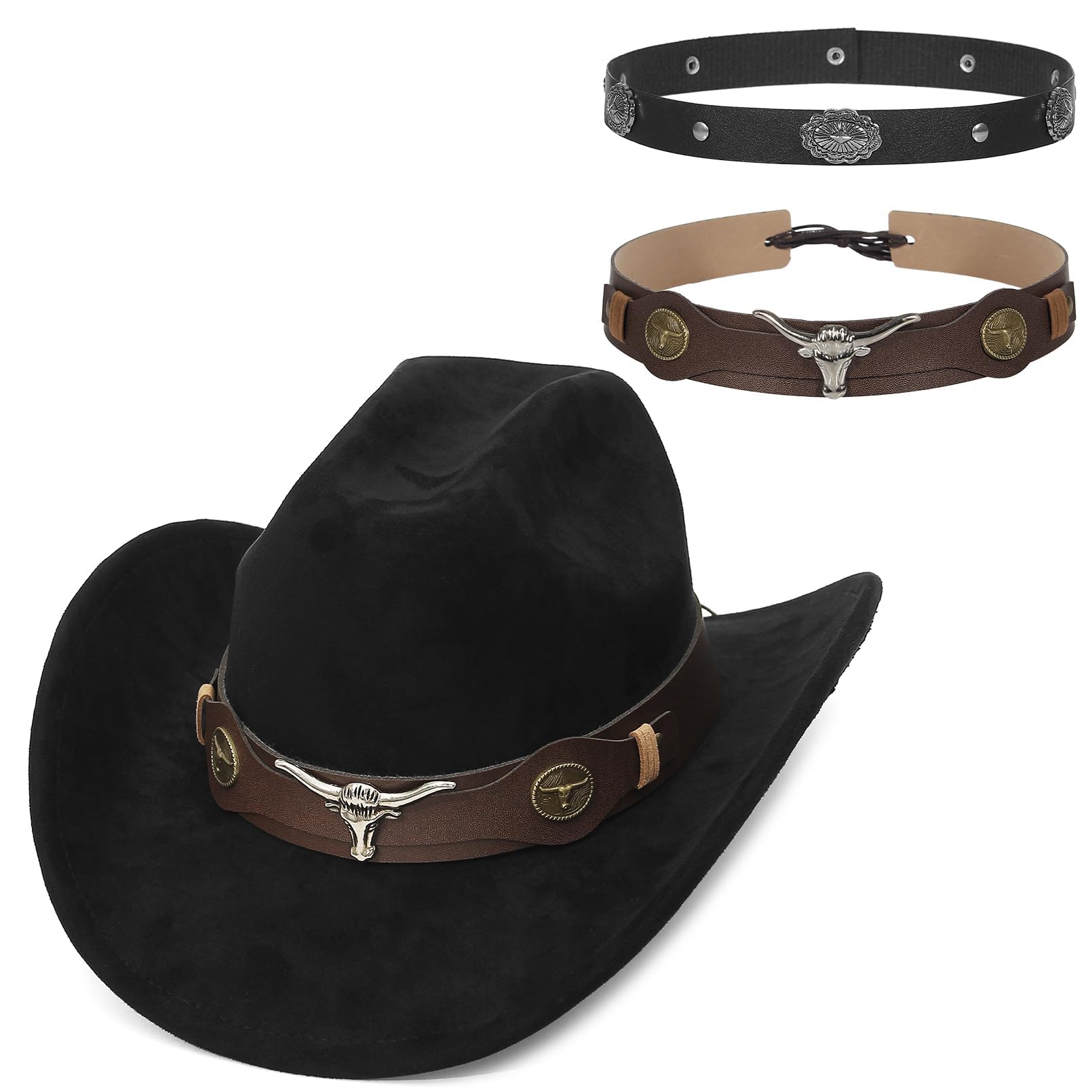 Cappello Da Cowboy In Pelle Per Uomo E Donna – Stile Western, Con Fascia Turchese E Perline, Per Feste Country, Carnevale E Festival