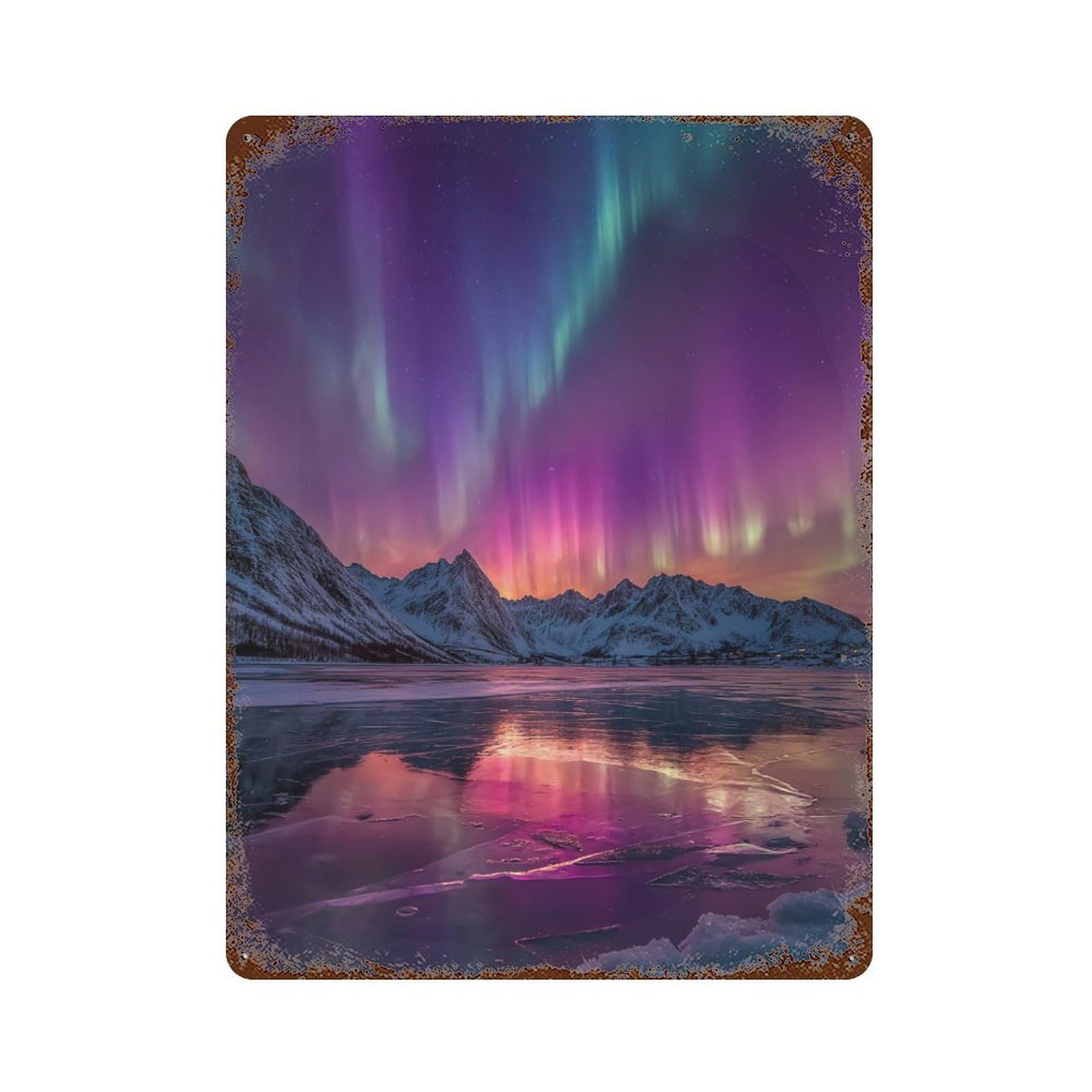 Garage Style Aurora Borealis Reflections-9 Rustic Tin Plaque 15.7"x11.8", Classic Wall Plaque for Bar And Workshop
