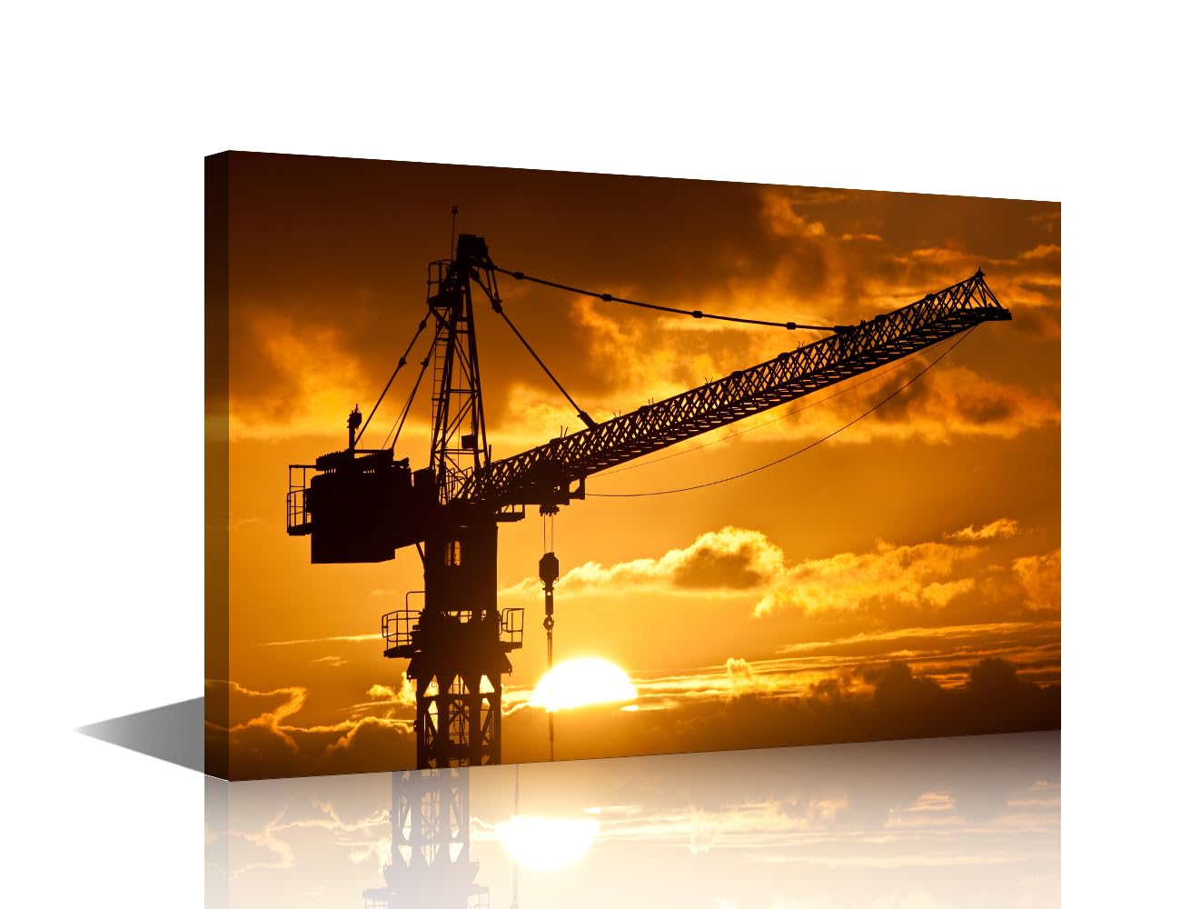 TISHIRON Crane at Sunset at a Construction Site Artwork Wall Art Engineer Paintings Wall Decor for Bedroom Living Room Office Giclee Wooden Framed Gallery-Wrapped Ready to Hang 18x12 in